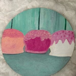 Candy Apples Acrylic Painting on Wooden Coaster Original by Artist Lise Marie
